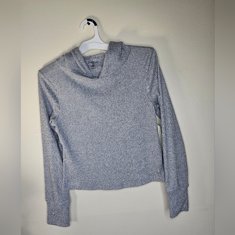 Eye Candy Waffle Knit Hooded Top Gray Size Large